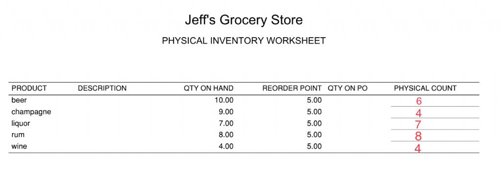 Physical Inventory Worksheet